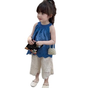 Girls Summer Outfit Set Lace Pants Hollow-Out Halter Top Cotton Casual Wear For Kids - Product Image 5