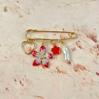 Bros Berbentuk Bunga Hati dengan Daun Semanggi Empat, Enamel, Gaya Pastoral, Kasual, Pin Multifungsi