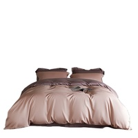 Parure de lit quatre pièces en satin de qualité supérieure (Classe 100), couleur unie, luxe léger, personnalisable, housse de couette et drap-housse, adaptée à toutes les saisons