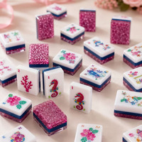 Ensemble de Mahjong et de Poker Américain de Luxe Iridescent 160 Pièces, Tuiles Acryliques Scintillantes, Gravure Personnalisée, Jeu de Table pour 4 Joueurs, Cadeau