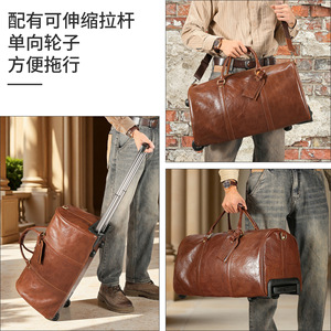 Sac de voyage vintage en cuir véritable Crazy Horse, valise à roulettes haut de gamme en cuir pleine fleur, sac de voyage d'affaires pour hommes 36-55L - Product Image 2