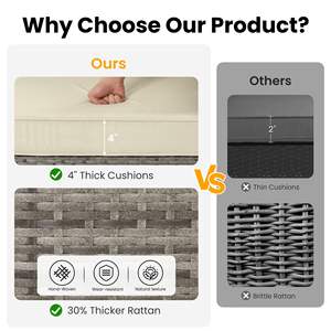 أريكة خارجية مقطعية مكونة من 7 قطع من الخوص مع جميع مجموعات المحادثة في فناء الطقس - Product Image 3