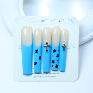 Uñas postizas de ataúd cuadradas largas de cobertura completa al por mayor, uñas acrílicas de lujo con pegamento, puntas francesas 3D de mariposa, uñas postizas de alta calidad para dedos. - Product Image 1