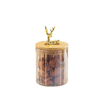 Pot en verre borosilicate ambré à rayures verticales, récipient de stockage alimentaire, pot de rangement en verre pour la cuisine avec couvercle en bambou tête de cerf