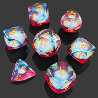 Ensemble de dés DND en résine liquide rouge et bleue brillante, 7 pièces, dés polyédriques transparents pour jeux de rôle, Dungeons & Dragons, Pathfinder RPG