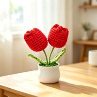 Ornement de bureau de luxe en fleur artificielle, tulipe à double tête tricotée à la main en fil de laine, accessoire décoratif