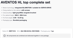 AVENTOS HL - Juego Completo Superior 22L1202, Altura del Armario 300.0 - 389.0 mm con Tornillos, Kit de Puerta Corredera Ascendente con Cierre Suave Blu m - Product Image 6