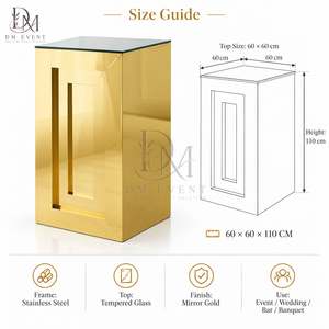 Custom <b>Gold</b> Stainless Steel Square Inset Panel Cocktail <b>Table</b> with Mirrored Tempered Glass Top for Wedding Parties - Product Image 5