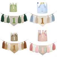 Bébé fille garçon 1er anniversaire chaise haute glands bannière et chapeau rose bleu blanc vert sauvage un an premier anniversaire fête décoration