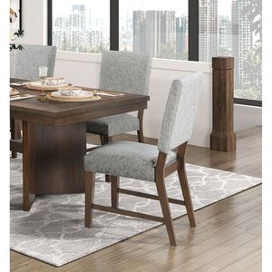 DB Modern <b>Dining</b> Furniture Side <b>Chairs</b> Set of 2 Gray Textured Fabric Upholstered Seat Back <b>Walnut</b> Finish Wood Transitional Style - Product Image 2