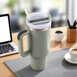 Vaso aislado de 40oz con pajita y mango Taza de viaje de acero inoxidable Frasco de vacío para portavasos de coche - Product Image 1
