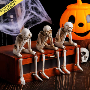 Halloween squelette Stalue gothique décoration crâ<span class=keywords><strong>ne</strong></span> citrouille et pierre tombale voir parler entendre <span class=keywords><strong>pas</strong></span> mal Statues fantôme Festival décor à la maison - Product Image 1