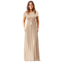 Robe longue d'été élégante pour femme, à manches courtes, avec poches, robe décontractée unie, robe trapèze grande taille pour femme