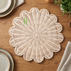 Assiette de chargeur en rotin de haute qualité napperon en rotin en forme de fleur Boho décoration murale suspendue assiettes de chargeur en rotin du Vietnam - Product Image 1