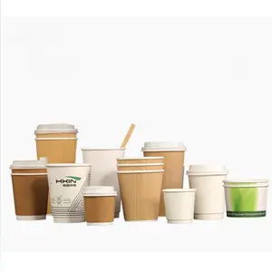 Customized Print Logo Compostable Coffee Cups 8oz 12oz 14oz 16oz 22oz Paper Glass For Hot Drink