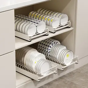 Organizador debajo del fregadero para cocina, baño, 2 niveles, organizador deslizante debajo del gabinete con taza colgante, estante de almacenamiento multiusos