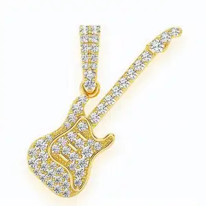 DUYIZHAO Terbaru Hip Hop Gitar Liontin untuk Kalung Emas Disepuh Musik Liontin Mode Iced Out Charm Hadiah untuk Pria dan Wanita