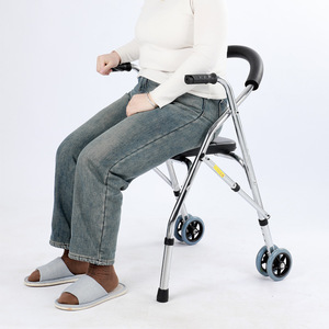 Wheeled <b>Walker</b> With Seat For <b>Elderly</b> Mobility Aid Lightweight Aluminum Frame Four Wheels Rolling <b>Walker</b> For Senior Support - Product Image 2