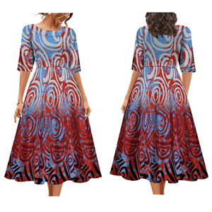 Harga terbaik kustom warisan desain Pulau pakaian wanita ukuran besar setengah lengan pas dan suar lipit Gaun panjang ayun - Product Image 2