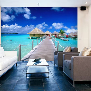 Papel Tapiz Moderno con Diseño Tropical de <span class=keywords><strong>Bungalows</strong></span> sobre el Agua, Decoración para el Hogar con Estilo Bora Bora, Resistente al Agua, Fácil Instalación, para Baño - Product Image 1