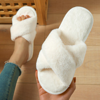 Chaussons en fourrure pour femmes, doux, tendance, à brides croisées, classiques, chauds, en peluche, pour l'intérieur, automne, hiver, Noël