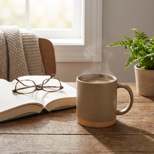 Mug cylindrique en grès personnalisé, fond brut, fait à la main, compatible micro-ondes, étanche, résistant à la chaleur, écologique, idéal comme cadeau - Product Image 1