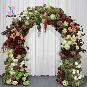 Arche de fleurs artificielles en soie verte et bordeaux pour mariage, anniversaire, Noël, Nouvel An chinois et autres événements - Product Image 1