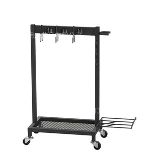 Mobile Wheeled Mop Storage <b>Rack</b> With Hooks And <b>Shelf</b> For Garage Cleaning Tools Powder Coated Finish - Product Image 1