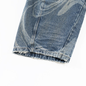 Vaqueros de mezclilla de corte <span class=keywords><strong>recto</strong></span> de tiro medio con efecto de ondas de agua de marca de moda para <span class=keywords><strong>hombre</strong></span>, estilo casual lavado de otoño, ajuste holgado, botones estilo hip hop - Product Image 5