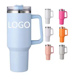 CUPPARK 40oz Powder Coated Double Wall Stainless Steel Travel Coffee Mug With Straw And Handle