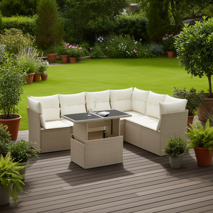 Ensemble de canapés de jardin en rotin beige 6 places, structure en acier, mobilier d'extérieur, design contemporain, résistant aux intempéries - Product Image 2