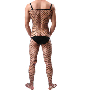 Men's <b>Fishnet</b> Bodysuit Black Spandex Polyester Exotic Dancewear Full Body Mesh Suit For Performance Wear - Product Image 2