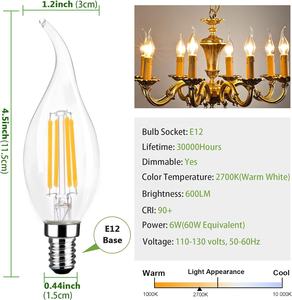 Винтажная ретро-лампа с регулируемой яркостью, 6 Вт, C35T, светодиодная лампа Эдисона с нитевидным свечением, замена современных люстр для высоких потолков - Product Image 3