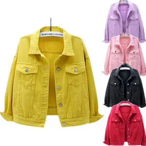 レディースジャケット新しい春のアウターデニムチャケタ女性用プラスサイズS-3XLのソリッドターンダウンカラーコットンジャケット