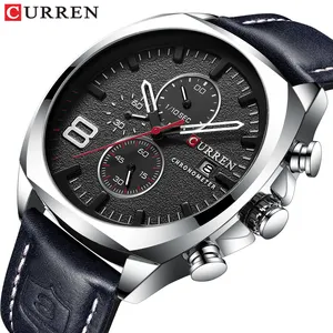 CURREN 8324 cheap black man quartz watch activity PU leather band water proof Chronograph Calendar sports wristwatch