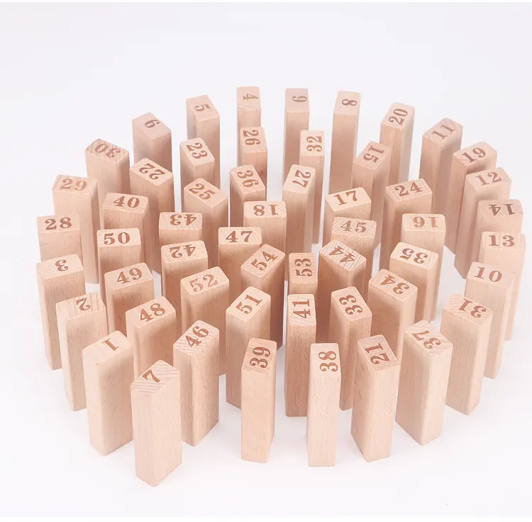 51pcs 너도밤 나무 도미노 어린이 경쟁 표준 퍼즐 빌딩 블록 몬테소리 나무 장난감