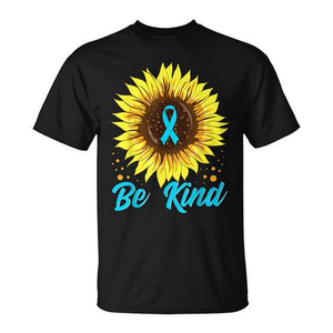 T-shirt Be Kind Sunflower avec motif de ruban bleu pour la sensibilisation et la positivité - Product Image 2