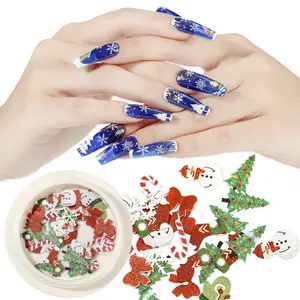 Mjp4 Kerstontwerp 3d Nail Patch Sneeuwpop Candy Manicure Houtpulp Vlokken Voor Nail Art Decoratie