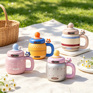 Mug isotherme à grande capacité de 800 ml avec une grande poignée mignonne, en acier inoxydable, bouteille d'eau isolée, motif de dessin animé, tasse thermos - Product Image 1