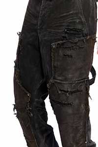 Jeans en denim pour hommes de haute qualité 2026, coupe évasée, délavé noir, déchiré, patchwork, streetwear, Y2K, OEM ODM, coton - Product Image 4