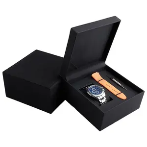 Embalagem de presente em couro PU liso preto personalizado pulseira de relógio caixa de pulseira de relógios