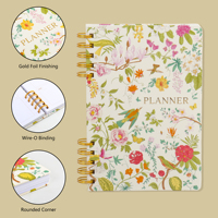 Agenda quotidien personnalisé avec reliure spirale dorée A5, couverture rigide, planificateur hebdomadaire et mensuel