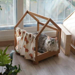 Home Indoor Wooden Cat House Pet Bed with Movable Design Easy Disassembly Rectangle Shape Durable Fabric Tent - Product Image 6