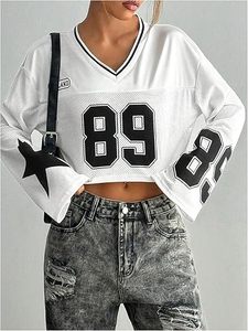 <strong>Custom</strong> Women's American Football Lone Sleeve Crop Top Sporty <strong>Number</strong> Mesh Cropped Jersey Y2K 90s V Neck Graphic Streetwear <strong>Tee</strong> - Product Image 5