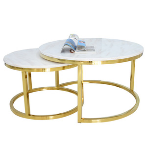 Table basse en acier inoxydable avec plateau en marbre glacé moderne et luxueux, support multifonctionnel, meubles de maison - Product Image 5