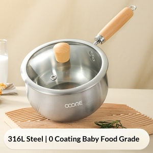 <span class=keywords><strong>Casserole</strong></span> en acier inoxydable 304 avec couvercle, poignée en bois massif, fond triple épaisseur, compatible <span class=keywords><strong>induction</strong></span>, pot à lait et à sauce - Product Image 4