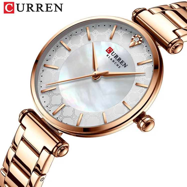 CURREN 9072 Relogio Feminino นาฬิกาข้อมือผู้หญิง,นาฬิกาควอตซ์สำหรับผู้หญิงนาฬิกาข้อมือแฟชั่นสเตนเลสกันน้ำ