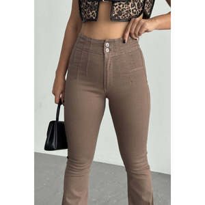 กางเกงยีนส์สเปนทรงเข้ารูปเอวสูง สีขาว สไตล์ผู้หญิง - Product Image 1