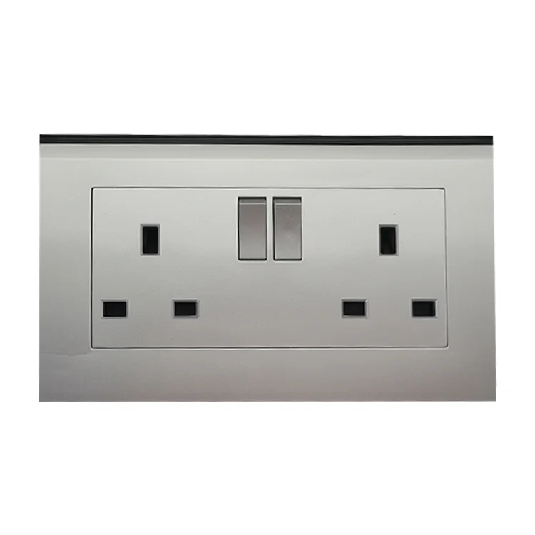 Double Pole Double 13a Multi Wall Switched Socket Luxury UK Electrical Power Outlets Silver Brush Meteor Rain Series