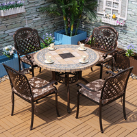 Meubles de patio d'extérieur, chaise de jardin en aluminium moulé et longue table à manger, ensemble